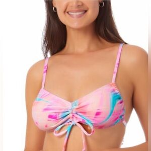 California Waves Juniors Pink Cinch-Front Strappy Bikini Top and bottom size XS